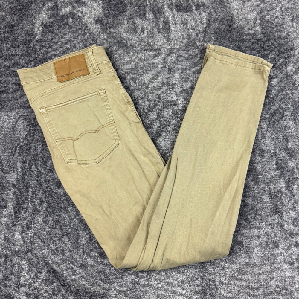 American Eagle Slim Flex Pants 31x32 Khaki Tan Cotton Blend Casual Trousers